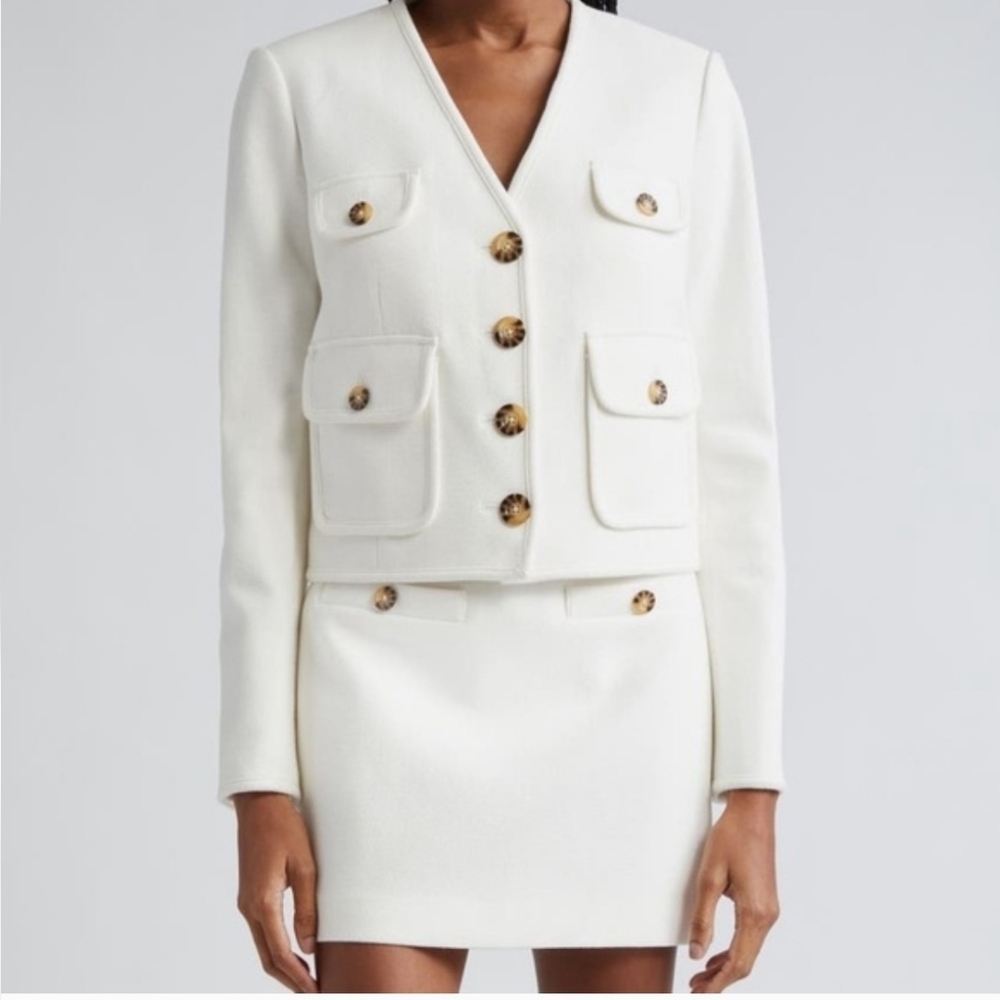 Veronica Beard Isola Stretch Cotton Blend Jacket- Size 14- Off White - Picture 3 of 14
